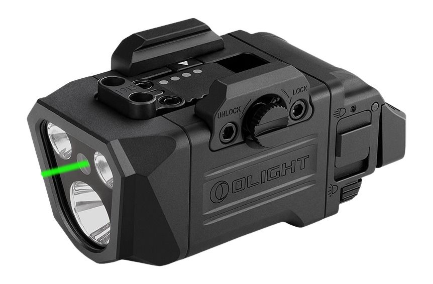Olightstore Usa Inc EN PLX GL Black Aluminum 1200 Lumens White Green Laser 260 Meters Beam Rail Clamp Mount