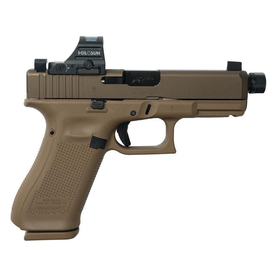 Glock 19X HUSH Slide Lock Threaded Barrel 9mm Coyote Pistol w/ Holosun 407C